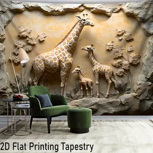 2D Digital Printed Tapestry Large Giraffe Landscape Photo, Polyester Fabric Wall Art for Living Room & Bedroom Decor, Includes Free Hanging Clips
