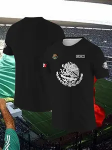 Men's Mexico Black Eagle Print T-Shirt Round Neck Features a white print design on the chest Quick-drying and breathable Soft, flexible, and durable Keeps you comfortable and unrestricted during workouts Casual Printed