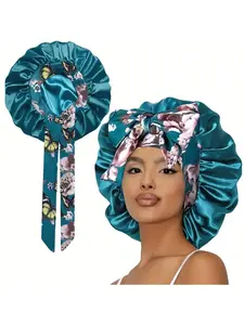 Silky Satin Sleeping Bonnet, Adjustable Sleeping Bonnet with Printed Tie Design, Soft & Skin-friendly for Nighttime Curl Retention & Natural Hair Maintenance, Heatless, Sleep Bonnets