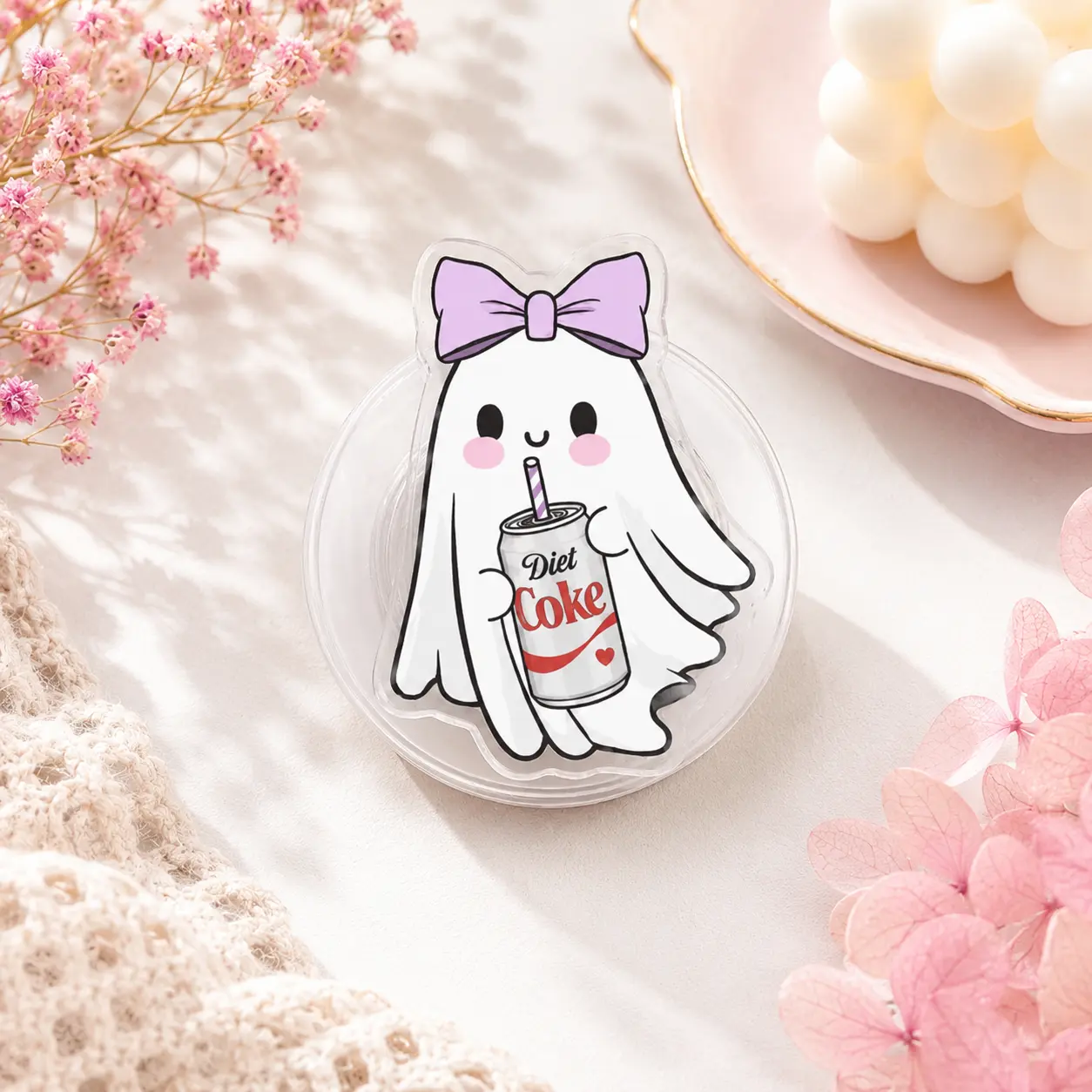 Ghost Diet Soda Phone Grip: Spooky Cute Coquette Aesthetic Phone Holder, Kawaii Fridge Cigs Girly Halloween Gift, Kindle Holder