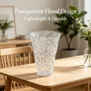 Unbreakable Crystal Clear Vase, Modern Embossed Flower Vase for Home Decor, Shatterproof Plastic Floral Vase for Living Room & Weddings (11.6" Height)