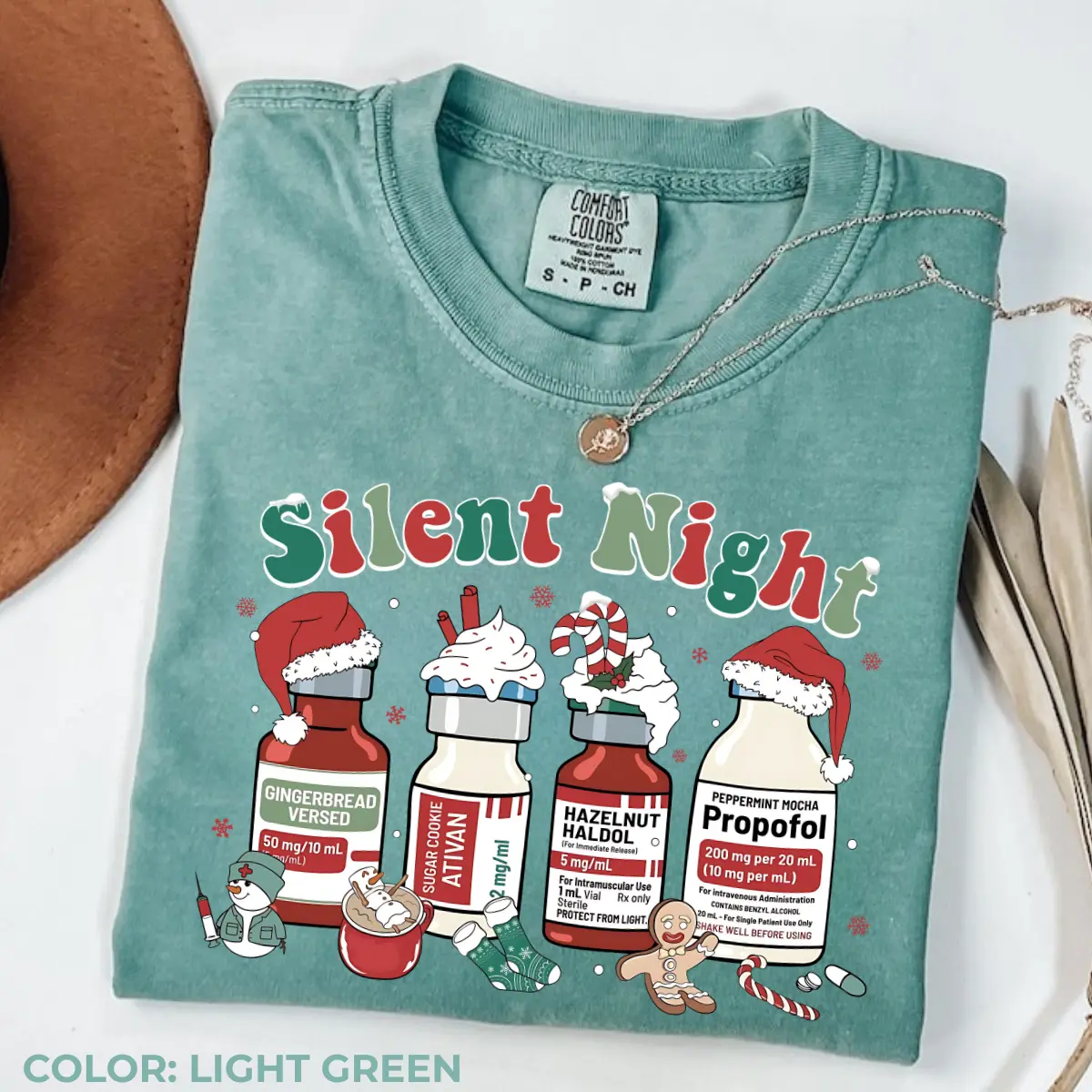 Comfort Colors Silent Night Nurse Christmas T-Shirt, Funny Holiday Tee for Nurses, Cute Xmas Nursing Top, Festive Nurse Gift, Merry Christmas T-Shirt	