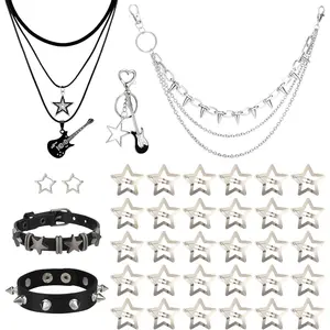 Punk Studded Necklace Bracelet Pants Chain Set,   Necklace  Hair Clip  Pants Chain Cool Spike Biker Accessories for  Party