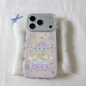 Firework Rotating Carousel Rabbit Smartphone Case - Double-Layer Printed IMD Protective Cover with Protection, Handheld Accessory for iPhone 13-17 Pro Max