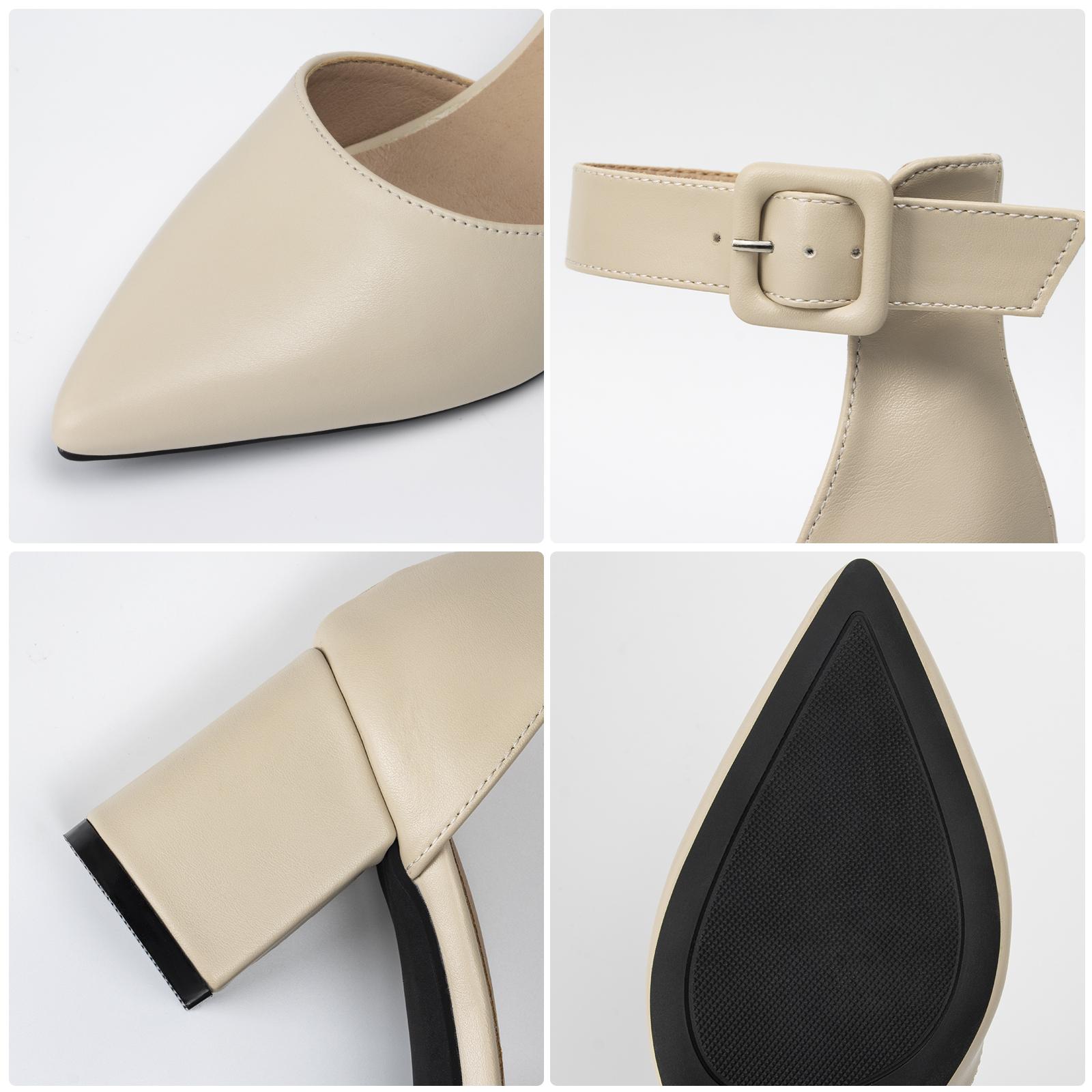 Women's Low Heel Closed Sharp Tip Toe Chunky Block Nude Heels, Adjustable Ankle Strap Comfy Pumps Shoes, For Women Versatility Heels Wedding Daily Dressy