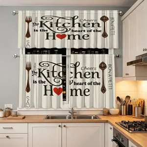 3pcs Vintage Kitchen Drapes, Love Element Valance Set, Modern Kitchen Decor, Cafe Restaurant Home Curtains, Window Curtain, Window Hanging, Ideal for Home Enthusiasts