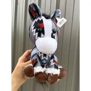 Gray Red Turquoise Aztec Sitting Horse Plushie