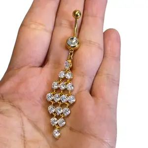 Fancy Dangling Gold Chain & Link Belly Button Ring, Fashion Costume Body Piercing Jewelry stainless steel