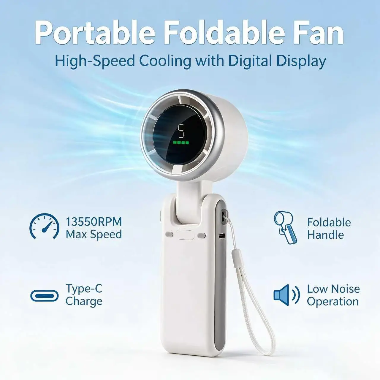 Portable Rechargeable Turbo Cooling Fan - 3-in-1 Versatile Design, Adjustable 5 Wind Gears, 6 Hours Battery Life, Compact Body for Home, Outdoor Use