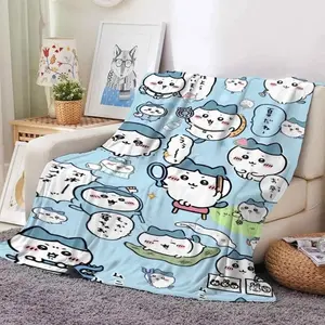 Kawaii Cute Chiikawa Hachiware Usagi Flannel Blanket - Premium Flannel Material Anime Character Design Cozy Lightweight Throw for Dorm Room Sofa Bed Office Travel Picnic Mother's Day Valentine's Day Birthday Gift