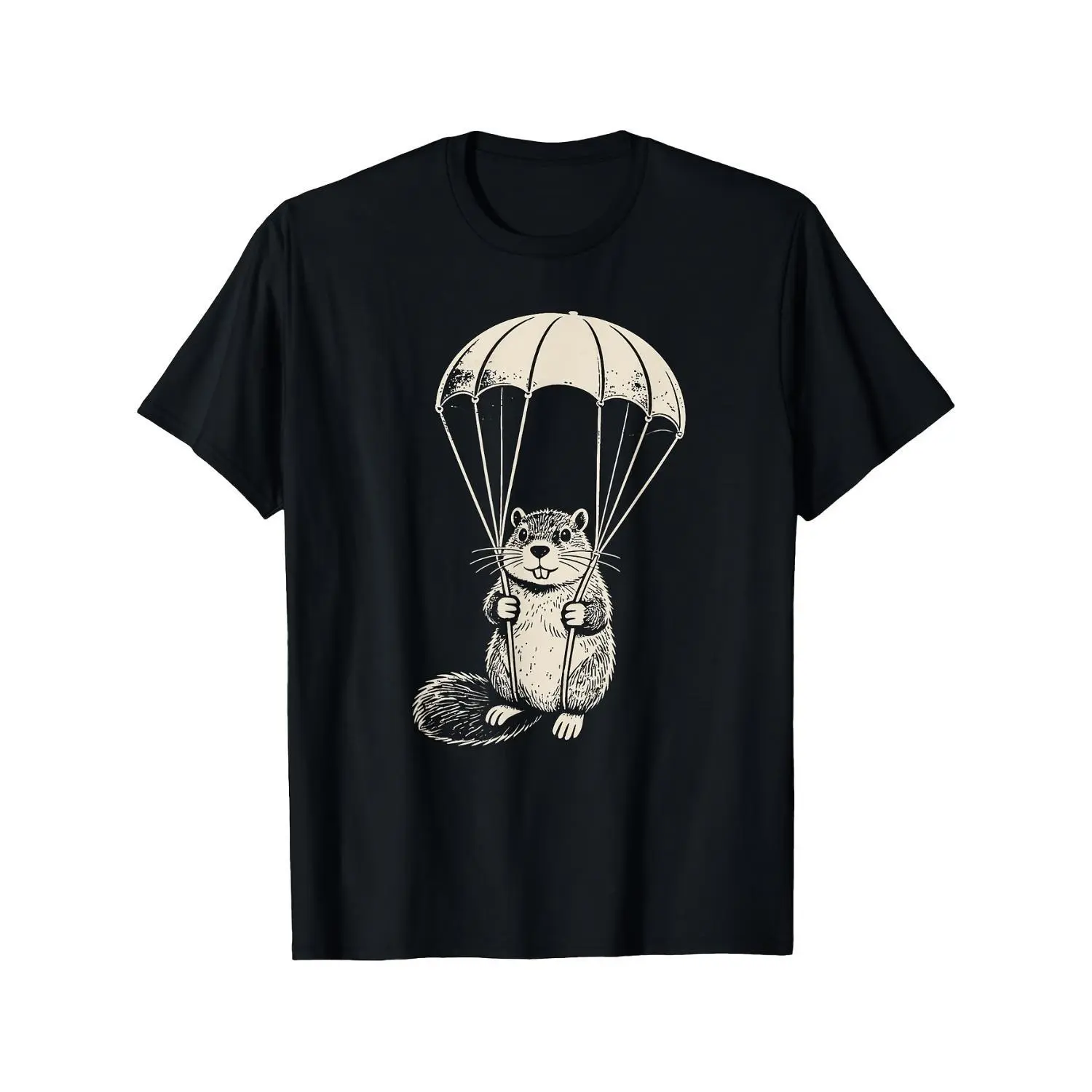 Men's Graphic T-Shirt with Retro Skydiving Beaver Print - Soft Cotton Short Sleeve Crew Neck Top for All Seasons, Tops, Menswear, Wide Selection Of Colors, Unisex, Casual, Streetwear, Shortsleeve