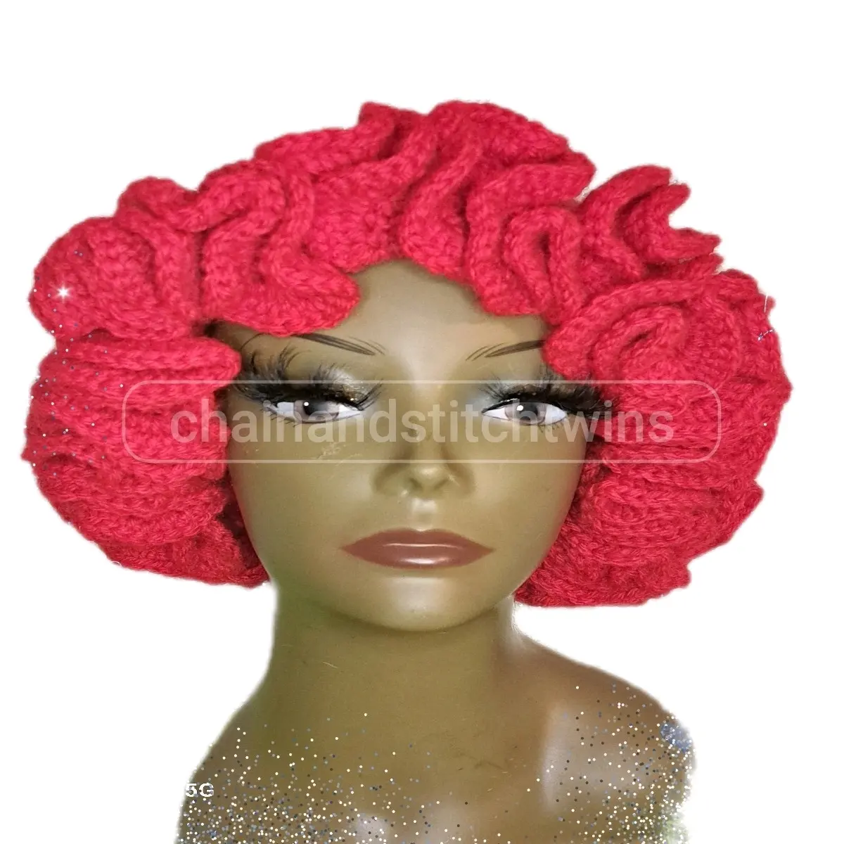 Handmade Crochet  Striped Red Bucket Hat