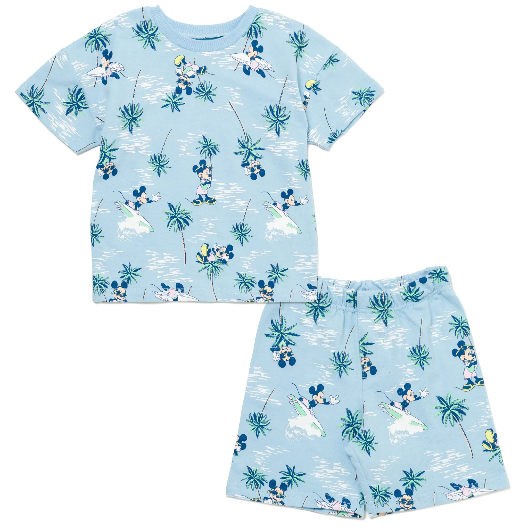 Disney Boys' 2-Piece Outfit, Mickey Mouse Surf Print French Terry Tee and Shorts Set, Toddler Sizes 2T-7, 3 - 4 Years, 3T, Yes, All Over Print, 4T, Allover Print