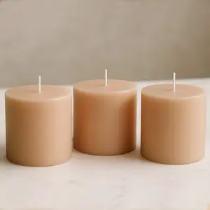 6-Pack Unscented Dripless Pillar Candles – 3"x3" Beige Paraffin Wax with Smokeless Cotton Wicks, Clean & Long-Lasting 30-Hour Burn