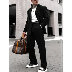 Men’s solid-color suit set — slim, casual, comfortable, breathable business suit set for work/office; men’s clothing for all seasons; menswear