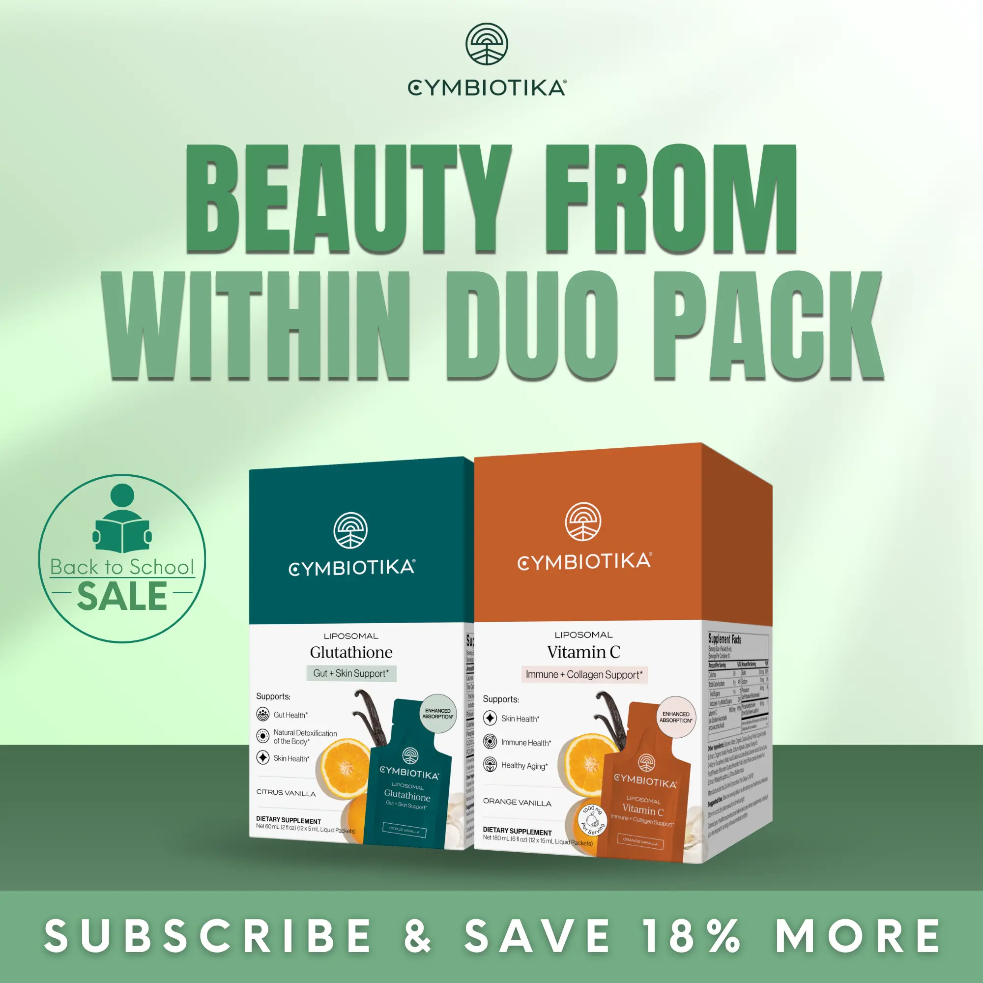 Beauty from Within Duo Pack | 12*2 Packets | Skin Brightening, Collagen, Longevity & Immune Support | Clinically Proven 3x Better Absorbed | Liposomal Setria Glutathione + Camu Camu, Acerola & Biotin | Gut Health | Plant-Based | Third-Party Tested