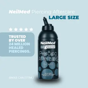NeilMed XL Piercing Aftercare Fine Mist Spray 6.3oz Sterile Saline Solution Gentle Healing Liquid for Wounds & Piercings Organic Antiseptic Liquid Cleanse Relief Treatment