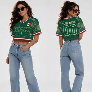 Custom Mexico Crop Jersey, Personalized Mexico Soccer Shirt, Women's Flag Crop Top, Custom Name Number Football Tee