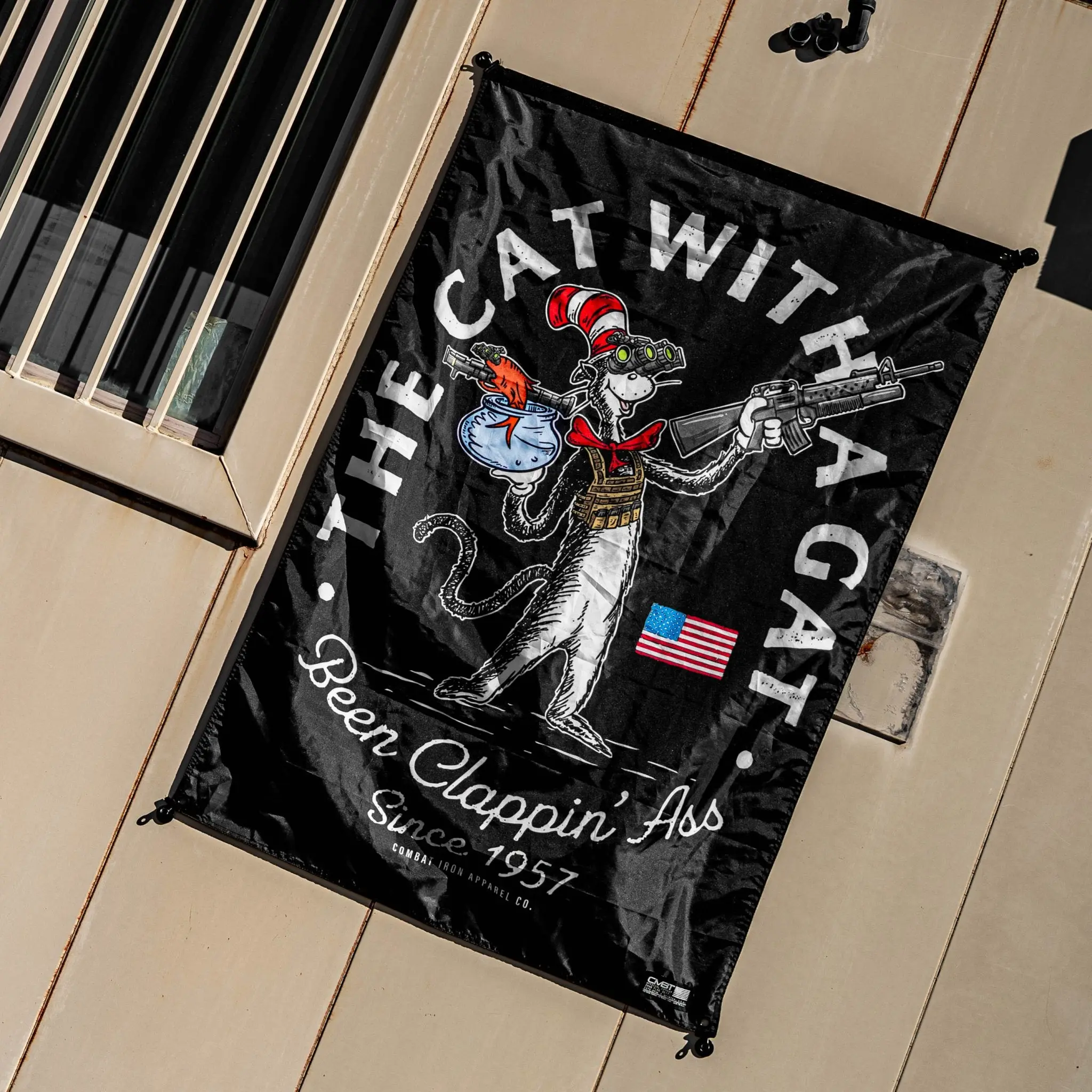 Tactical Graphic Cat With A Gat 3'x5' Flag - Hanging Wall Decor, Indoor Room Decor Banner for Home Improvement & Garden Supplies