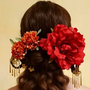 7PCS Red Peony Hairpins Suitable for Cosplay, Ethnic Style, Chinese Style, Colorful Flower Hairpins Suitable for Giving Girls Gifts, Birthday Gifts, Daily Wearing, Party Hairpins tiktokshopspringglowup Vintage Hair Pins Set accessories
