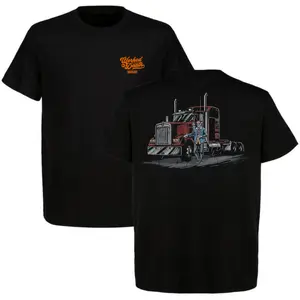 Worked to Death Trucker Skeleton Semi Truck Driver T-Shirt Funny Long Haul Trucking Graphic Tee Blue Collar Worker Gift Black