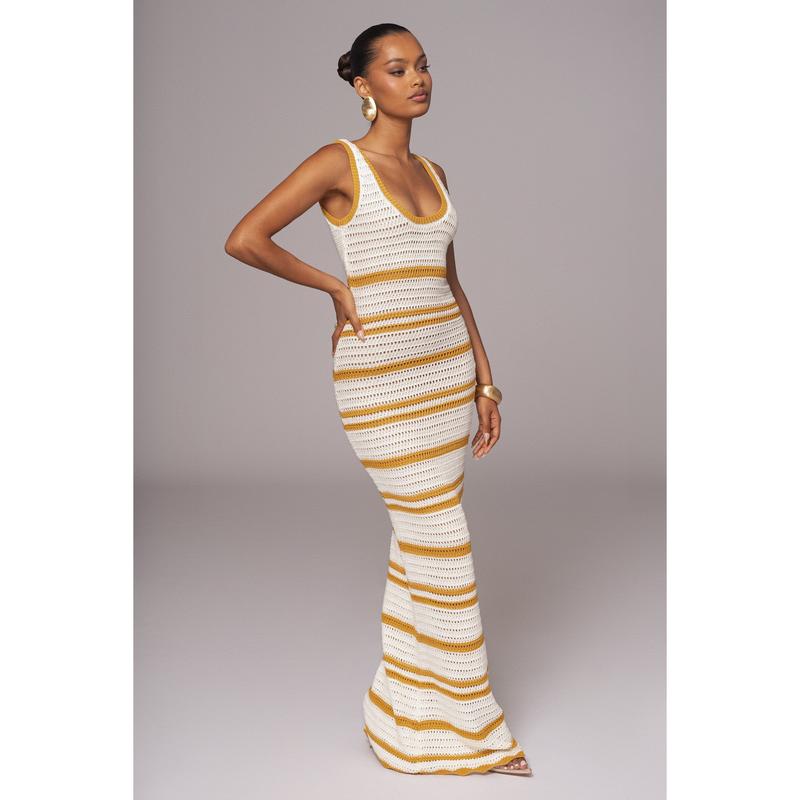 Ivory/Yellow Destiny Knit Maxi Dress