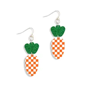 Viv&Lou Orange Check Acrylic Carrot Earrings