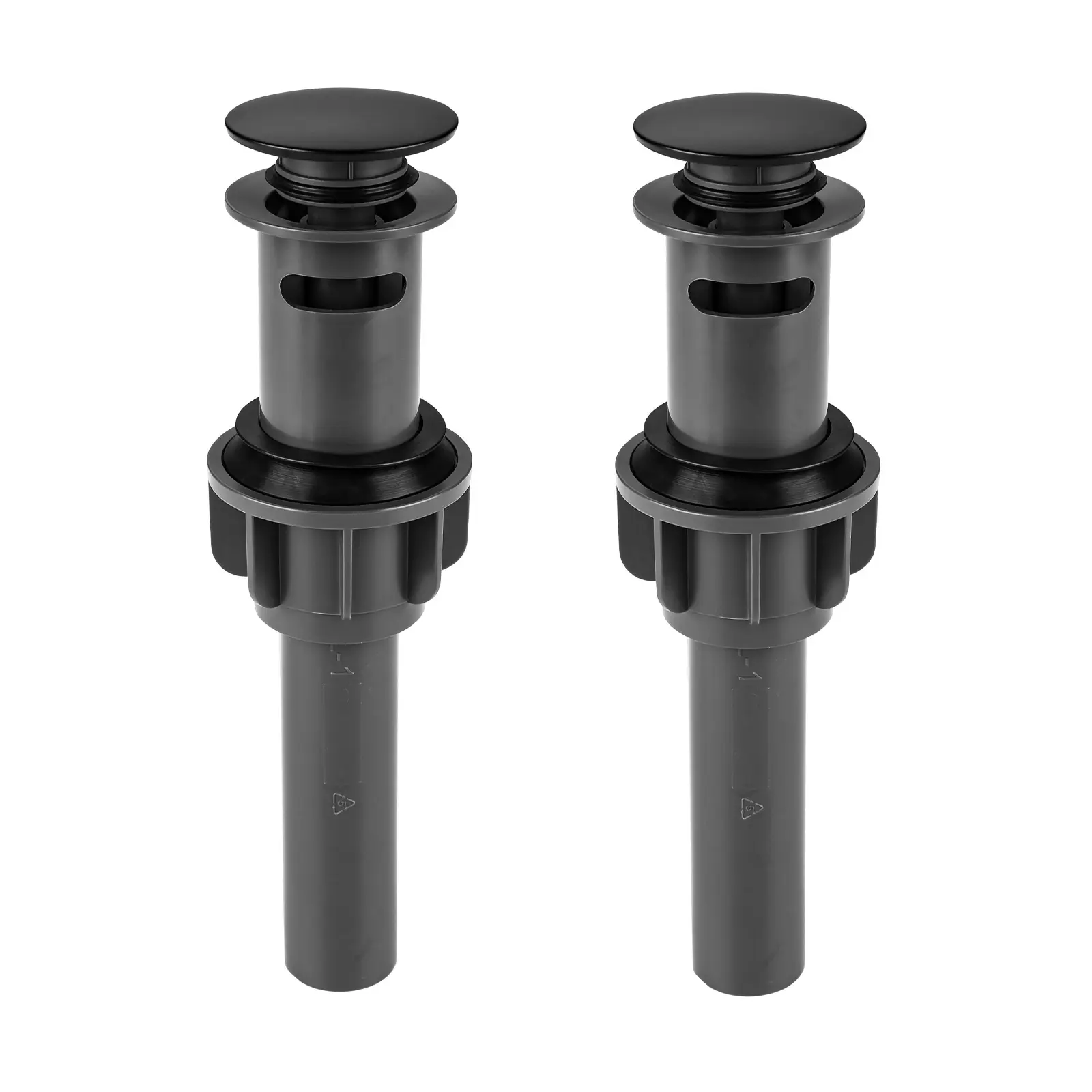 WOWOW 2-Pack Premium Grade Matte Black Stainless Steel Bathroom Sink Clicker Drain Stopper, 1.75" Fit, with Overflow, Silicone Seal, No Tools Required for Vanity Vessel Sinks