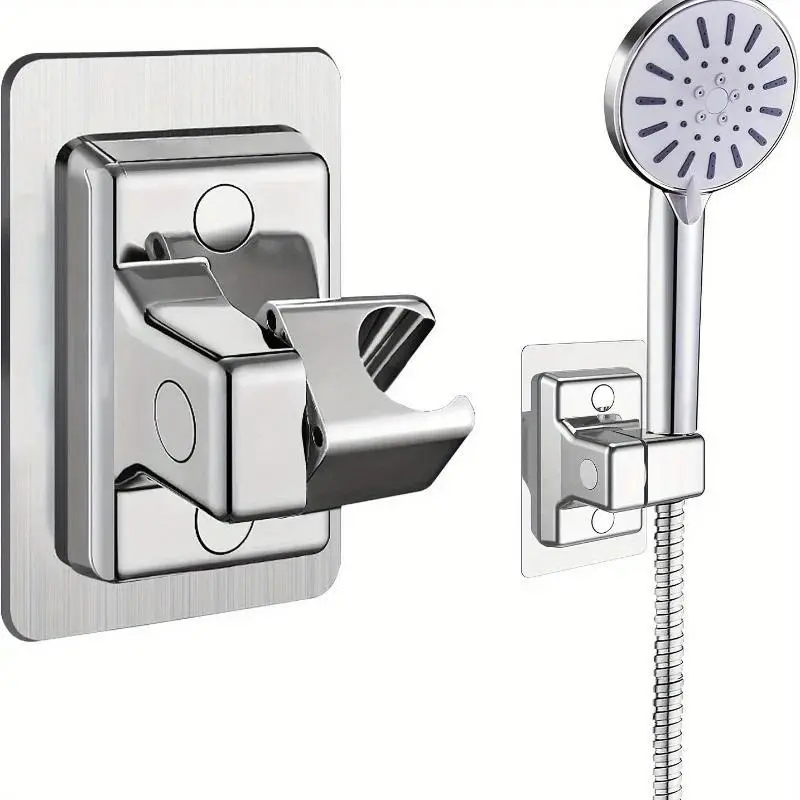 1pc Universal ABS Wall-Mount Shower Head Holder, Easy-Mounting Adhesive Bracket for Bathroom Shower Heads on Marble & Ceramic Tiles