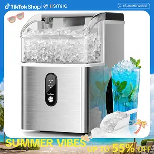 Kismile Nugget Ice Maker Countertop,33Lbs/24H Ice Machine with Chewable Ice,Self-Cleaning Portable Ice Maker with One-Click Operation,for Home/Kitchen/Office(Silver)