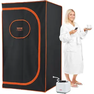 VEVOR Portable Personal Steam Sauna Spa Tent with 1200 Watt Steam Generator, with Chair Storage Bag, Home Therapeutic Sauna Blanket for Detox Relaxation, Time Temperature Remote Control, BlackVEVOR Super Brand Day