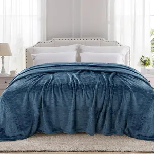 King Size 90x108 inches, Super Fluffy Fuzzy Plush Geometric Pattern Microfiber Flannel Blankets for Couch,, Sofa, Navy Blue