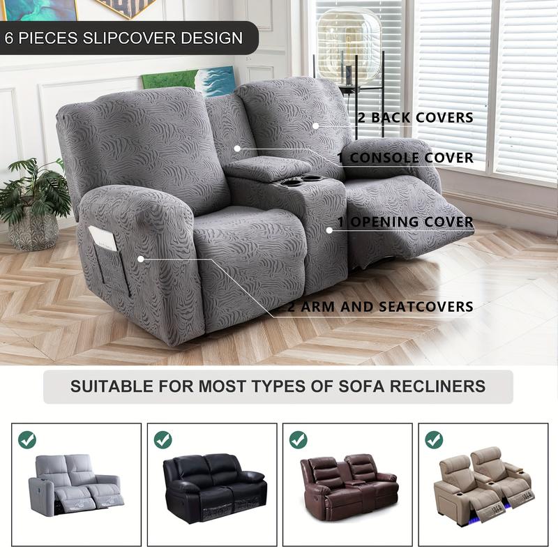Recliner Loveseat Cover with Middle Console - Stretch Jacquard Sofa Slipcover for 2-Seat Reclining Couches with Elastic Straps & Furniture Protector #TikTokShopHolidayHaul