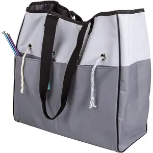 6821AG Yarn Tote, Portable Knitting & Crochet Storage Bag with Lift-Out Yarn Organizer, [1] Poly Canvas Tote Bag, Gray & Black