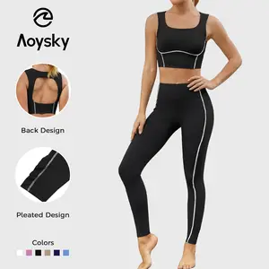 Aoysky Women's Buttery Soft 2-Piece Workout Sets for Women, Sports Bras with High-Waisted Leggings and Pockets, Athletic Gym Outfits, 2 Piece Sets Women