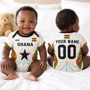 Personalized Ghana Baby Bodysuit, Custom Name Number Infant Soccer Outfit, Ghana Baby Jersey