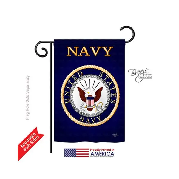 Breeze Decor 58058 Polyester Military Navy Double-Sided Rectangle Garden Flag - Outdoor Weather-Resistant, Eco-Friendly, Fade-Resistant, Soft To Touch, 18.5"h x 13"w x 0.2"l, 3" Pole Sleeve, 4 oz
