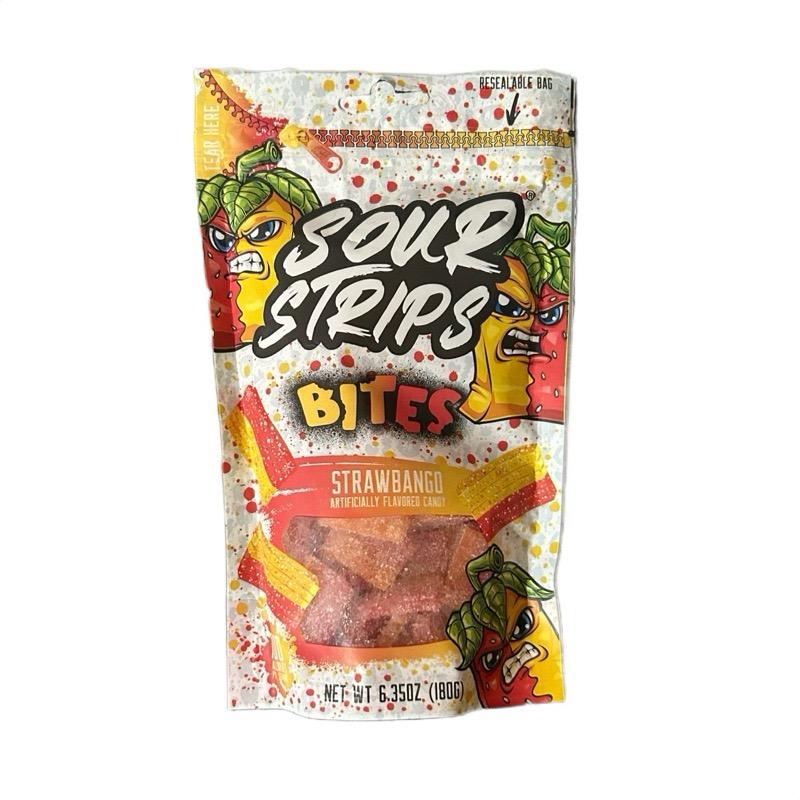 Sour Strips Bites 6.35 oz Watermelon, Rainbow, Bluerazz Lemonade or Strawbango Flavor sour candy snack Artificial Fruit Flavored mix bag