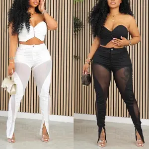 Sexy New Fashion slight stretch mesh slim strapless pants sets Womenswear