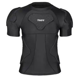 TUOY Men's Padded Shirt with Shoulder Back Rib Pads, Heart Stem Guard, and Compression for Adult Football, Basketball, Baseball, and Gear Jersey Sports Impact Chest