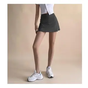 LULU Women's Solid-Color High-Waisted Yoga Skirt, Casual Slim-Fit Yoga Skirt, Spring/Summer Workout Wear, Includes Anti-Slip Underpants