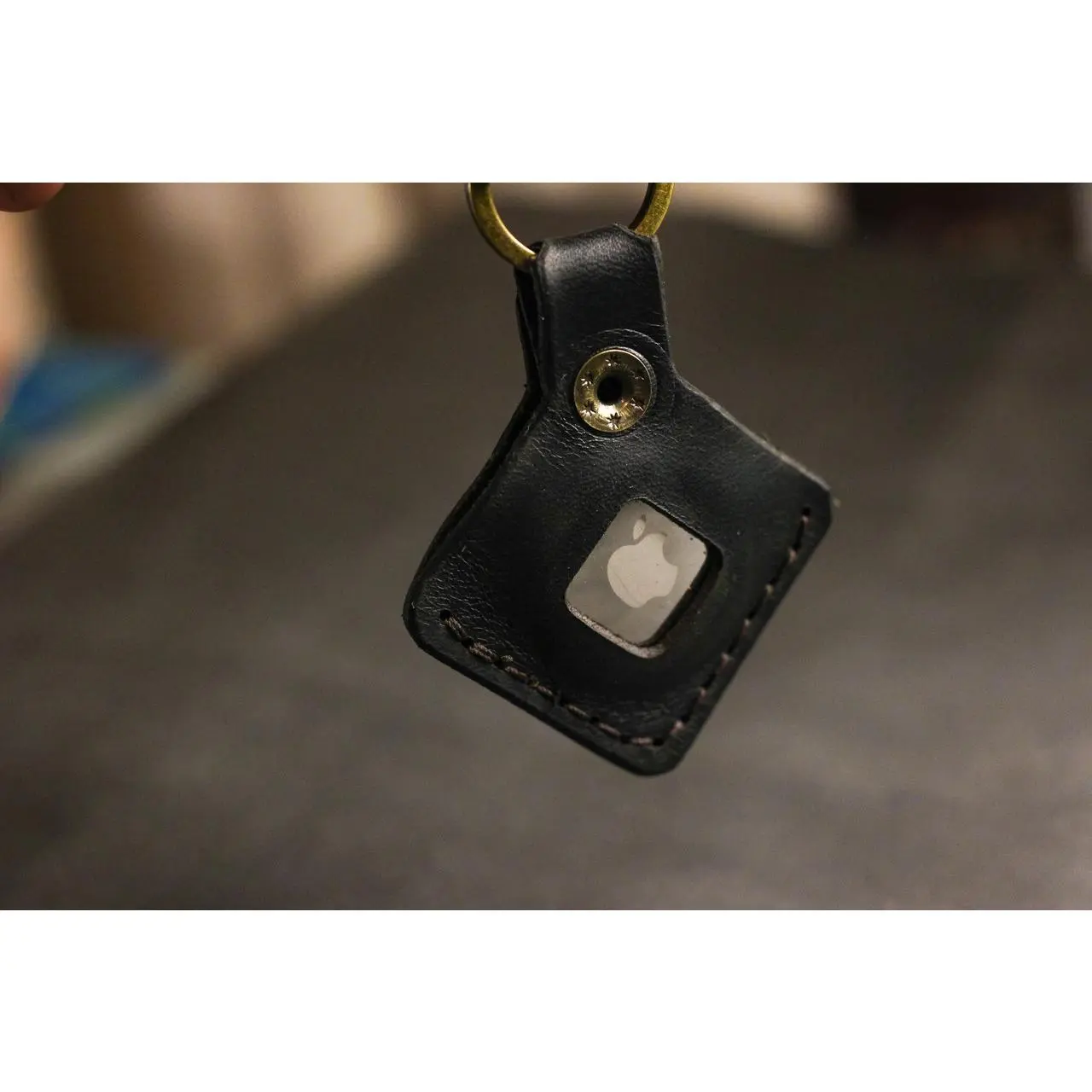 Leather AirTag Keychain - Black Minerva
