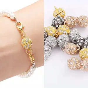DIY Jewelry Findings Alloy Rhinestone Magnetic Clasps Round Lobster Clasps for Bracelets Necklaces