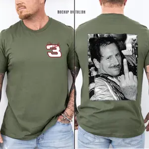Dale Earnhardt #3 Middle Finger T-Shirt - Vintage 2-Sided NASCAR Racing Tee - Full Color Graphic