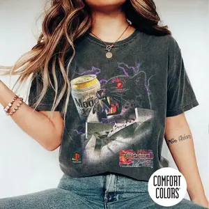 Limited Edition Comfort Colors Pigment Dyed Shirt: The Armor King x Modelo 2000 Tekken Tag Tournament Fan Tee, Unisex Vintage Faded Oversized Heavyweight Relaxed Fit, Soft Cotton Aesthetic Y2K Style Casual Streetwear for Men and Women