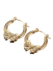 18K Gold Plated Hoop Unisex Elegant Golden Titanium Steel Bow Earrings Retro High-end Style