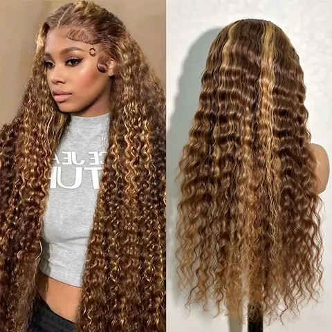 [30 inch only $115]DROSUUD Honey Blonde Wig Human Hair 4/27 Highlight 13x6 HD Transparent Lace Deep Wave Lace Front Wigs Human Hair 30 inch Pre Plucked 180% Density Ombre Lace Front Wig Human Hair