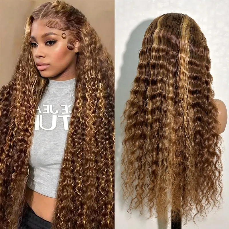 [30 inch only $115]DROSUUD Honey Blonde Wig Human Hair 4/27 Highlight 13x6 HD Transparent Lace Deep Wave Lace Front Wigs Human Hair 30 inch Pre Plucked 180% Density Ombre Lace Front Wig Human Hair