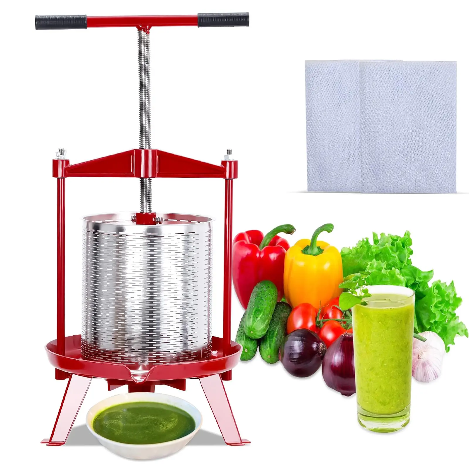 【GARVEE】3.69 Gal Stainless Steel Wine Press with T-Handle, Kitchen Use