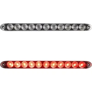 Partsam 2pcs 15" inch Clear Lens Red 11 LED Flange Mount Trailer Truck RV Stop Turn Signal Tail Lamps 3rd Third Brake Light Bar Warning Light ID Bar